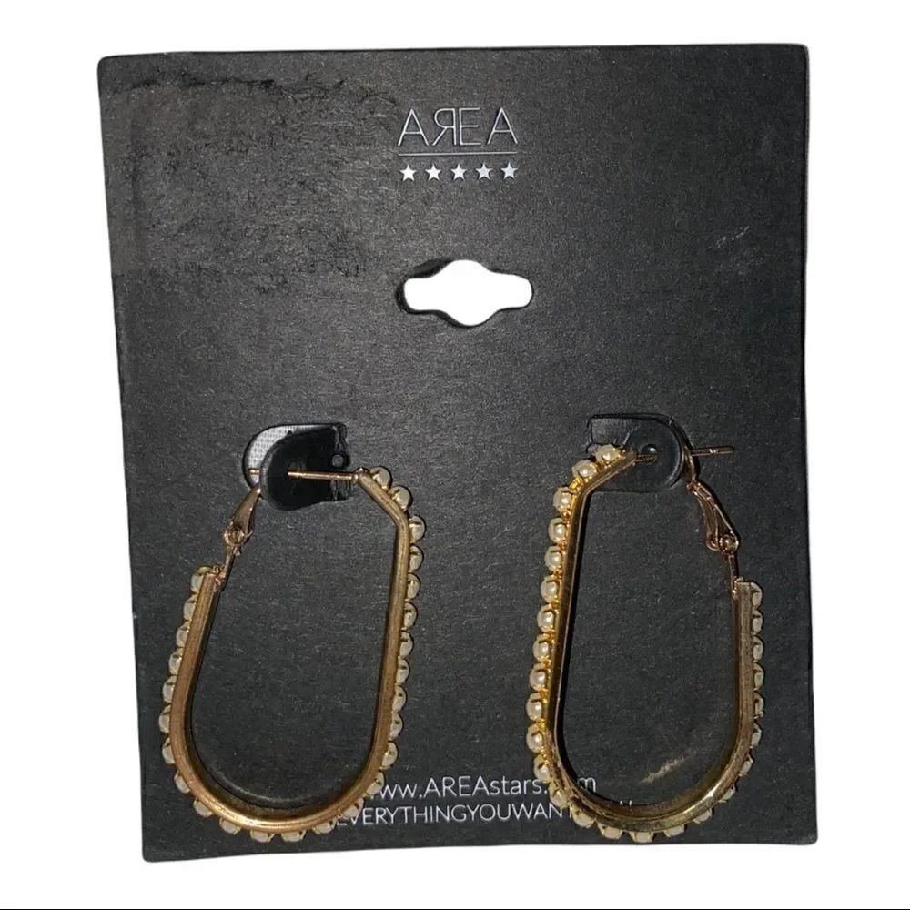 Area Stars Gold Tone Pearl Studded Oval Earrings